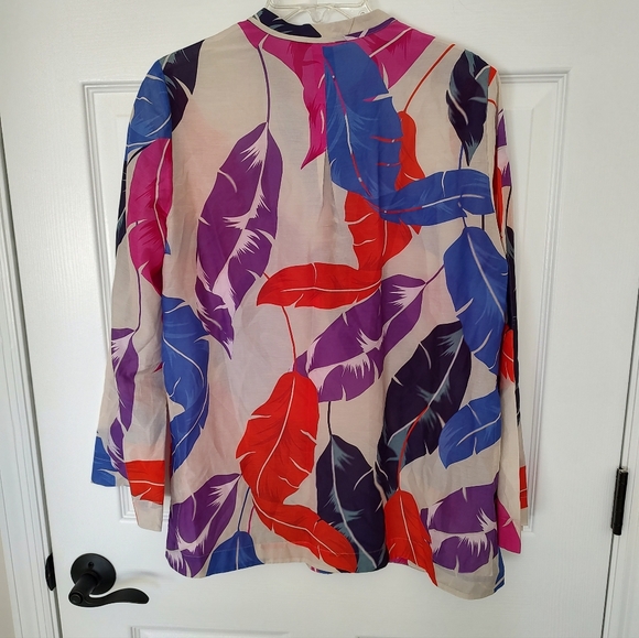Kobi Halperin Cotton Silk Blend Tunic Top Colorful Feathers Red Blue Siz… - Picture 4 of 10